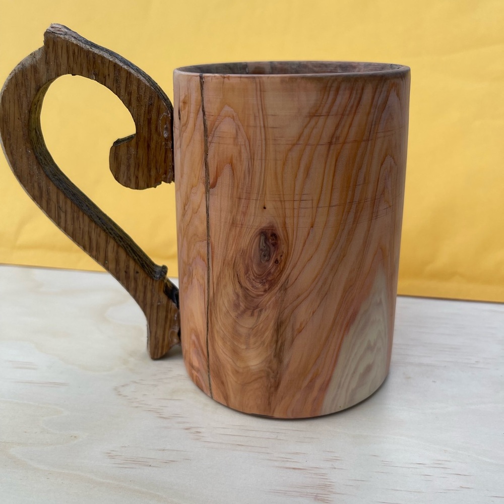 Rustic Wooden Mug with Carved Handle